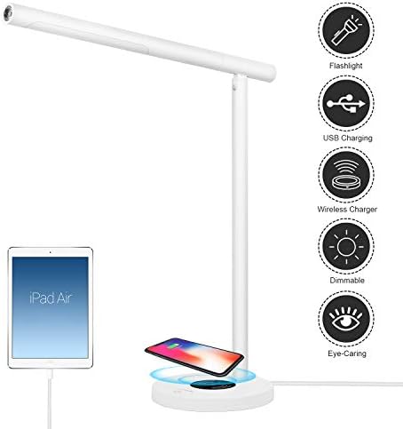LED Desk Lamp with USB Charging Port,Eye-Caring Desk Light with Wireless Charger,Detachable As Led Flashlight for Outdoor,Touch Control Dimmable Office Bedside Study Lamp Light