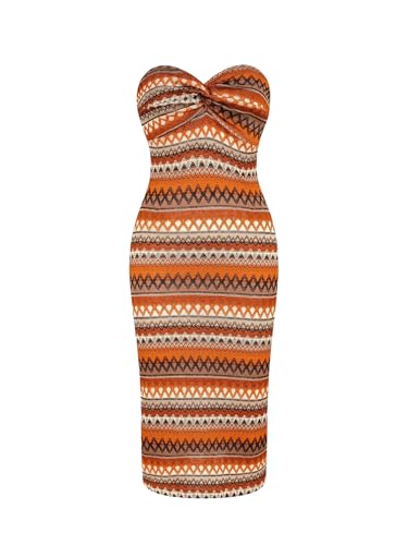 Image of Floerns Women's Boho Tribal Sleeveless Strapless Tube Twist Front Bodycon Maxi Dresses