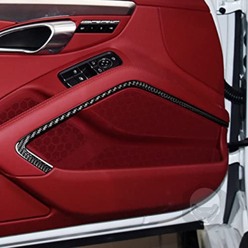 Real Carbon Fiber Car Styling Door Trims Decoration Button Frame Trim Sticker Compatible with Porsche 718 982 2016 2017 2018 2019 2020 2021 2022 Auto Interior Accessories