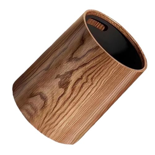 PartyKindom bote de basura de grano de madera de imitación interior Papelera de oficina moderno hogar Familiar redondo con botes de basura papelera para baño imitación de cuero Marrón claro