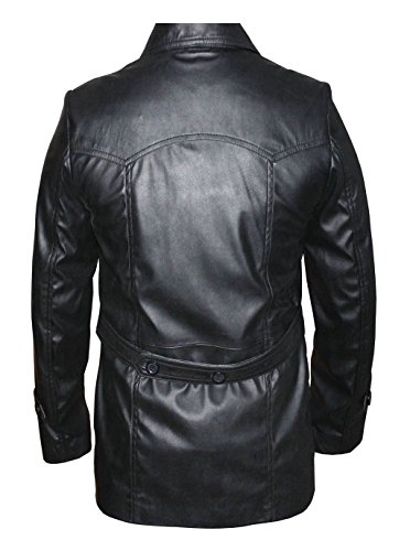 VearFit Double Breast Men Trench Coat Blazar Black Real Leather3