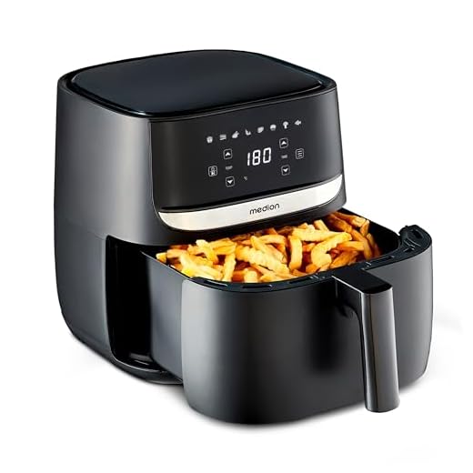 MEDION E50 XL Heißluftfritteuse (5,7 Liter Frittierkorb, ca. 1700 Watt, Digitales Bedienfeld, 8 Automatikprogramme, ölfreies Frittieren, 30 Min Timer, Überhitzungsschutz, MD10532) schwarz