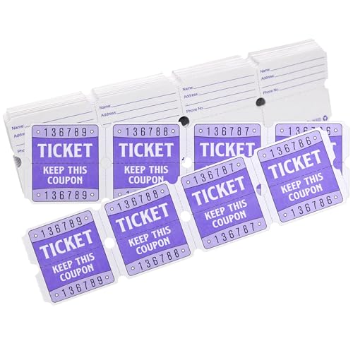 L LIKED 100 Raffle Tickets, 50/50 Double Roll Tickets for Event, Raffles, Carnival, Door Prizes and Class Reward (Purple) -  LD-RTD100-Purple