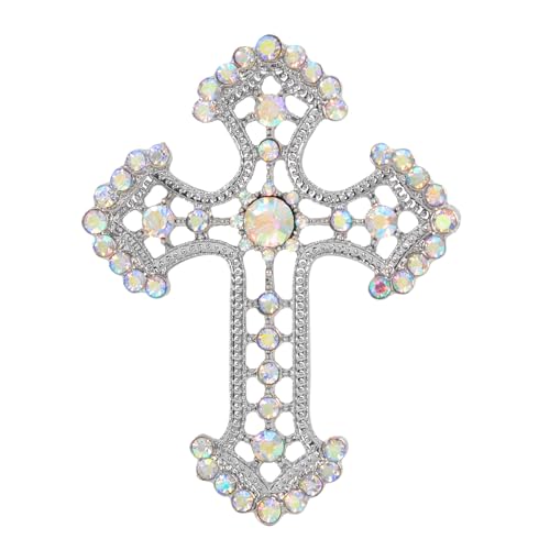 Image of Gyn&Joy Sparkle Crystal Rhinestones Holy Cross Brooch Pin Jewelry For Women Men