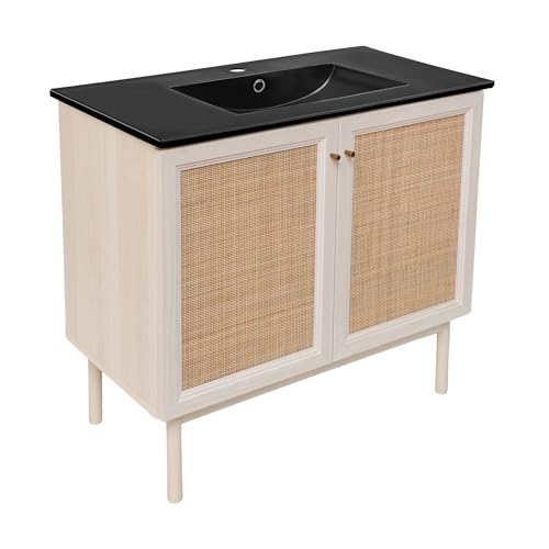 Image of Swiss Madison Classe 36 in. White Oak Bathroom Vanity with Black Ceramic Sink Top