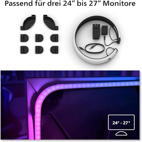 Philips Hue White & Color Ambiance Play Gradient, PC Lightstrip für 3 x 24-27 Zoll, dimmbar, 16 Mio. Farben, Starter Set, inkl. Hue Bridge, kompatibel mit Amazon Alexa (Echo, Echo Dot) 2