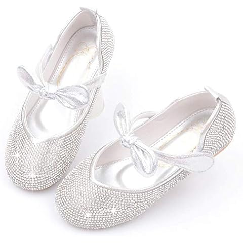 LFHT Girls Glitter Rhinestone Party Wedding School Uniform Ballerina Ballet Mary Janes Flats Dress Shoes (Toddler/Little Kid) (12 M US Little Kid, Silver) Cover