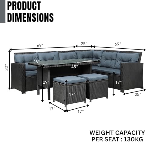 Image of DEVOKO 5 Pieces Patio Outdoor HDPE Wicker Dinning Set, Outside Couch with Table for Porch, Lawn, Garden, Backyard (Black and Grey)