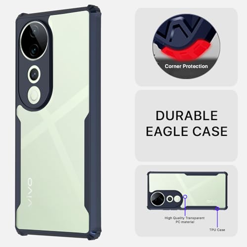 Image of Pikkme Crystal Clear Transparent Back | Ultra Hyrbid | Full Camera Protection | Raised Edge | Bumper Back Case for Vivo V40 5G / V40 Pro 5G / T3 Ultra 5G (Blue)