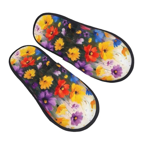Colorful Wildflower Meadow Pattern Women's Fuzzy Slippers Comfy Non Slip for Women Mom Girlfriend Indoor Outdoor