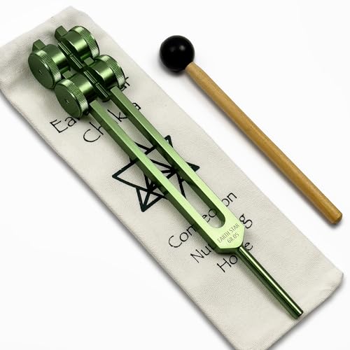 Earth Star 68.05 Hz Weighted Tuning Fork (9th) Carry Bag and Striker - Sound Healing and Enhanced Biofield Harmonization - Earth Vibration, Grounding - Green Color