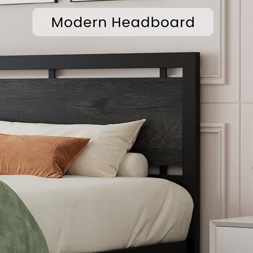 Image of LIKIMIO King Bed Frame with Headboard and Footboard, Metal Strong Supports, Easy Assembly, Noise-Free, No Box Spring Needed, Charcoal Grey