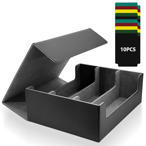 Socpuro Card Deck Box for Trading Cards,1800+ Single Sleeved Cards Holders Storage, 3 Row Leather Magnetic Closure Commander Card Storage Box Fit for YuGiOh, MTG and Sport Cards