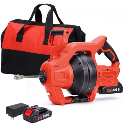 2026 Upgraded Cordless Electric Drain Auger, 20V 25Ft Auto-Feed Power Drain Snake with LED Light 2.0Ah Battery, Charger & Storage Bag, Heavy Duty Clog Remover Tool for Toilet Sink Bathroom Sewer Pipe