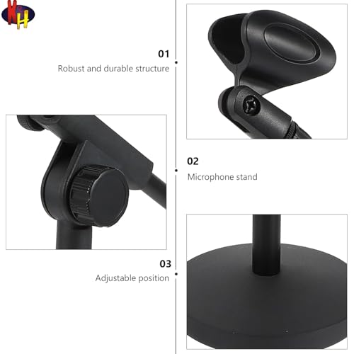 Image of kh Desktop Microphone Stand - Adjustable Table Mic Stand with Mic Clip & Weighted Base for Podcast, Studio, Recording, Broadcast Black