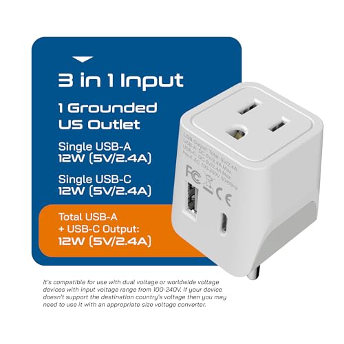 Image of Ceptics Thailand Travel Plug Adapter - Type O Power Adapter with USB-C & A + USA Input - Ultra Compact,3-in-1 Safe Grounded Adapter Plug for Thailand