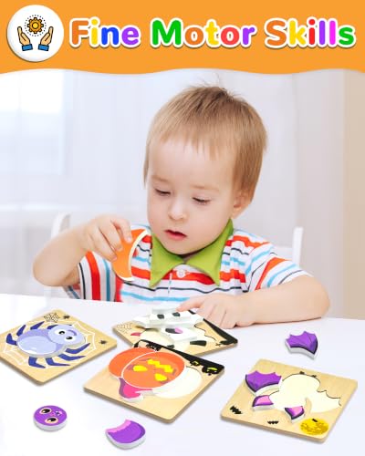 Image of 4 Pack Halloween Wooden Puzzles for Toddlers,Halloween Boo Basket Stuffers Party Favors Treats, Montessori Toys Birthday Gifts for Kids Boys Girls