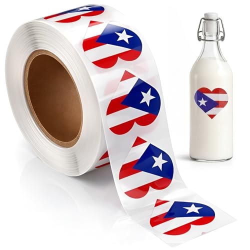 Frienda 500 Sheets Puerto Rico Stickers Porto Rican Flag Heart Stickers Waterproof for Coquito Bottles Water Bottles Pr Theme Party Decorations Birthday Supplies (Puerto Rico)