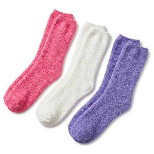 Image of Tipi Toe Womens Fuzzy Crew Socks with Anti Slip Grips Warm Cozy Fluffy Winter Slipper Socks Non Skid Home Socks for Women
