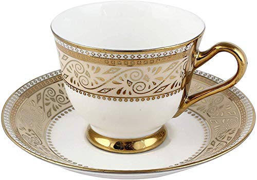 Image of E-Ezra Fine Bone China Tea Cup Saucer, Pack of 12, 160 ml Gold