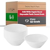 Disposable Plastic Plates with Rim Design, Organic Round Dinnerware Bulk Order for Wedding, Birthday & All Occasions (White, 6 oz Dessert Bowls (120 Bowls))