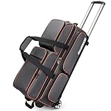 DAUSROOB Bowling Ball Bag, 3 Ball Double Roller Bowling Bag with Wheels - 900D Oxford Waterproof PU with Large Separate Shoe Compartment and Oversized Accessory Pocket