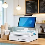 【CONCEPTION ERGONOMIQUE ET ROBUSTE POUR UN USAGE COMMERCIAL RÉDUIT】 L'écran rotatif multi-angles réduit la fatigue des caissiers lors des longues journées de travail. Construction robuste en ABS, clavier étanche à code couleur pour une saisie rapide, tiroir-caisse à 3 verrous pour un stockage sécurisé des espèces