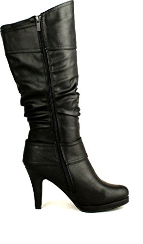 Top Moda Womens Page-22 Knee High Round Toe Buckle Slouched Low Heel Boots,Black,6.5 #TOP1