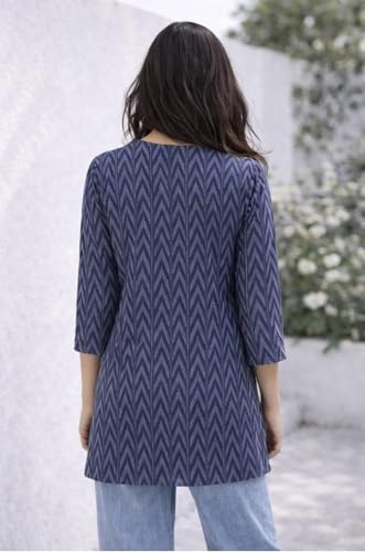 Image of Women Ikat Print Short Kurti Top,Cotton Blend Casual Ethnic Kurta for Women, Stylish Office Kurti Tunic,Lightweight Printed Short Kurti Kurti for V Nack Kurti