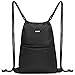 WANDF Bolsa de Deporte Bolsa de Gimnasio Con Bolsillo Exterior Bolsa de Gimnasio con Cordón Ajustable Mochila para Mujeres Hombres Niños (A - Negro)