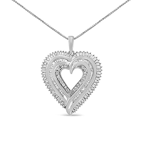 Haus of Brilliance .925 Sterling Silver 1 1/2 Cttw Baguette Diamond Composite Heart 18" Inch Pendant Necklace (I-J Color, I1-I2 Clarity)