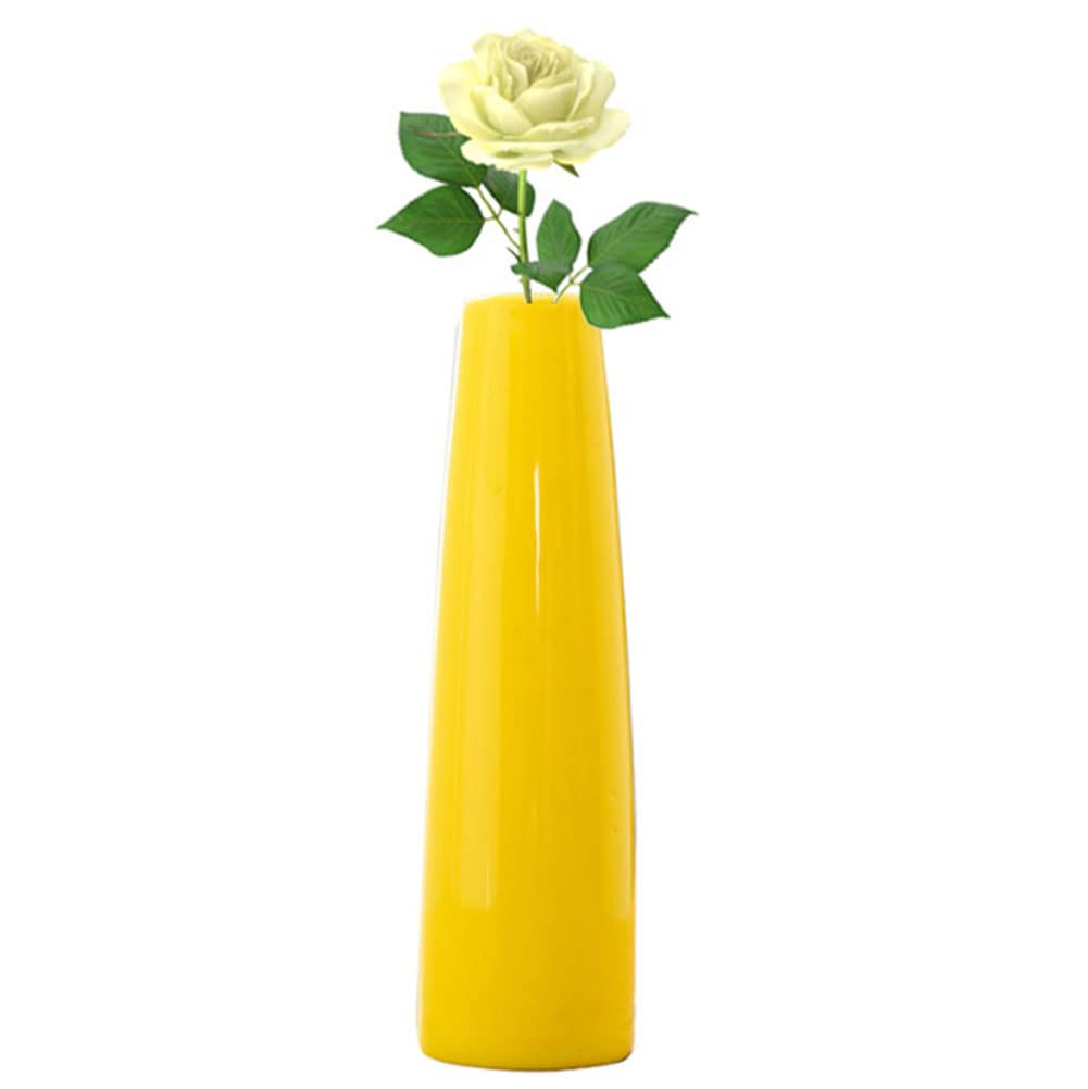 Jarrón de cerámica cónico de 16 cm de alto, color amarillo, jarrón cónico para mesa, pequeño jarrón de cuello estrecho para el hogar, mesa de boda, dormitorio, sala de estar, escritorio de oficina