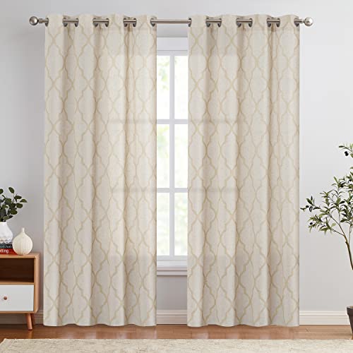 Collact Linen Beige Curtains For Living Room Farmhouse Moroccan Tile Print Window Treatments Geometric Curtains Lattice Grommet Drapes For Dining Room Laundry Room Bedroom 84 Inch Length 2 Panels Set #TOP1