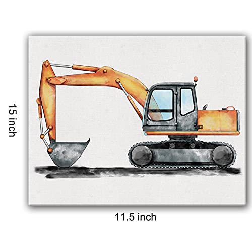 Construction Trucks Canvas Wall Art Watercolor Construction Vehicles Trucks Canvas Painting Prints For Home Boys Bedroom Nursery Wall Decor Framed Artwork Gifts(12X15 Inch) #TOP1