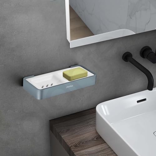Image of Plantex Aluminium and Acrylic Dual Soap Case /Double Soap Holder for Bathroom /Soap Stand /Bathroom Accessories - (Grey and Milky White)