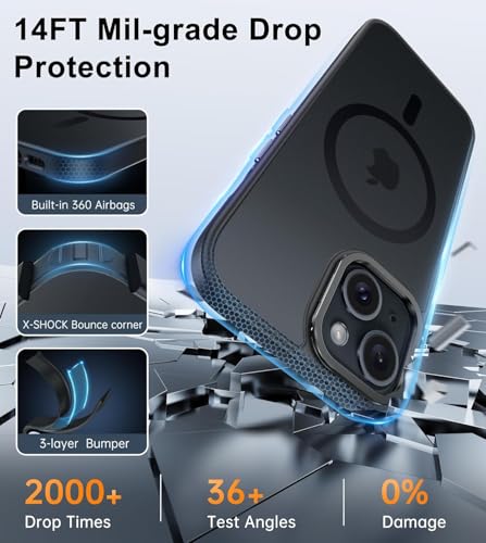 Image of MagPro case with Stand for Apple iPhone 15 | Magnetic Compatible Protective Cover with Strong Magnetic, Shockproof Armor, Scratch Resistant Polycarbonate Hard Back | Translucent Matte Black