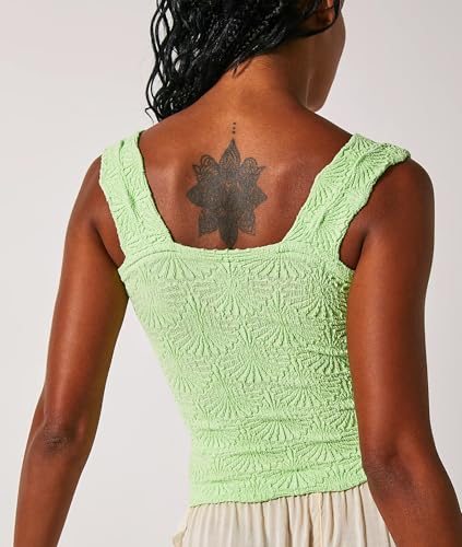 Women's Square Neck Wide Strap Crop Tank Tops Flower Going Out Tops Slim Fit Lettuce Trim Crop Cami Tops