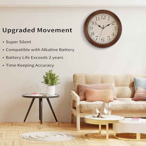 Foxtop Large Wood Wall Clock, Silent Battery Operated, 14 Inch - Image 4