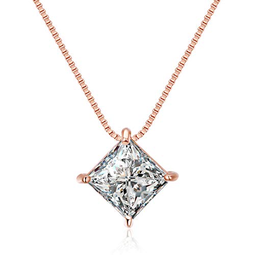 Collier Femme Argent 925 pendentif 4 griffes carré zircone cubique or rose bijoux