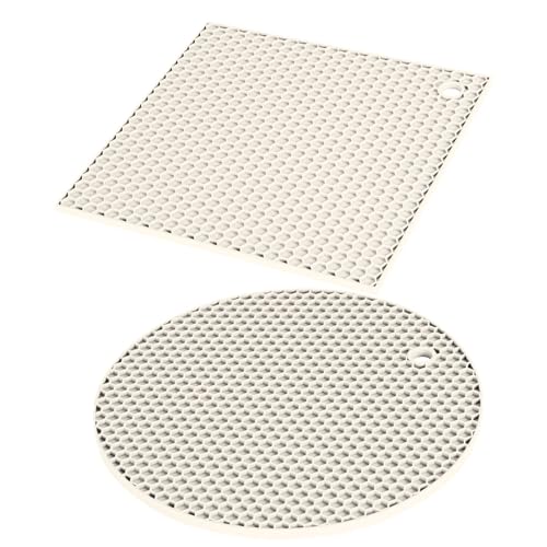 Envenzo - Sottopentola in silicone, resistente al calore, per cucina, padella calda, design a nido d'ape, rotondo, quadrato, di Envenzo (bianco, set da due pezzi)