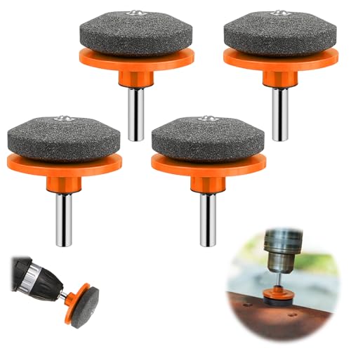 Jiaoshou Pan 4 Pièces Aiguiseur Lame Tondeuse, Universel Affûteur d'outils de Jardin pour Perceuses Manuelles, Affuteur Lame Tondeuse à Gazon (Orange)