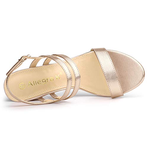 Allegra K Allegra K Women's Slingback Block Heel Ankle Strap Rose Gold Sandals 6.5 M US