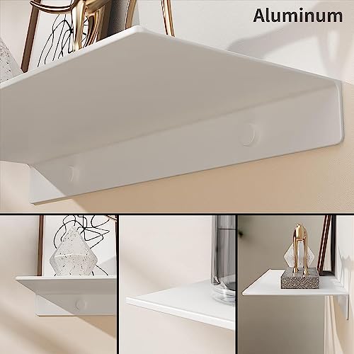 Image of OrganizeMee Metal Small Wall Mounted Shelves,Bluetooth Speaker,Wi-Fi Camera Stand Corner Floating Shelf for Living Room & Bedroom,Home Decor Items Plant Pot mounting Racks, Show Piece Organizer(White)