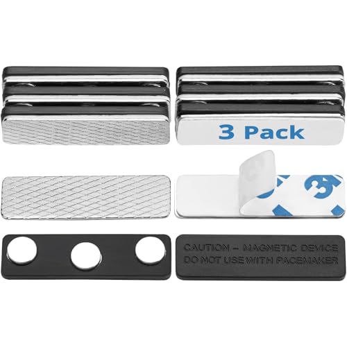 Mata1-USA (3 Badge Holder Magnets, 1.75 x 0.5 inches), Name Tag Magnet Backs w/ 3 Extra-Strong Neodymium Magnets for ID Badge Holders
