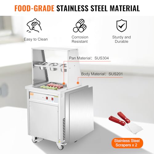 Image of VEVOR Fried Ice Cream Roll Machine, 13.8 inch x 13.8 inch Square Stir-Fried Ice Cream Pan, Stainless Steel Commercial Rolled Ice Cream Maker with Compressor and 2 Scrapers, for Making Ice Cream, Frozen Yogurt