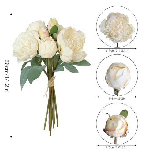 TOCHGREEN Artificial Peonies Silk Flowers 2 Bouquets Vintage Fake Peonies 14pcs Heads Faux Peony Flowers with Stems for Home Wedding Table Decoration Bridal Bouquet Crafts Floral A image 6