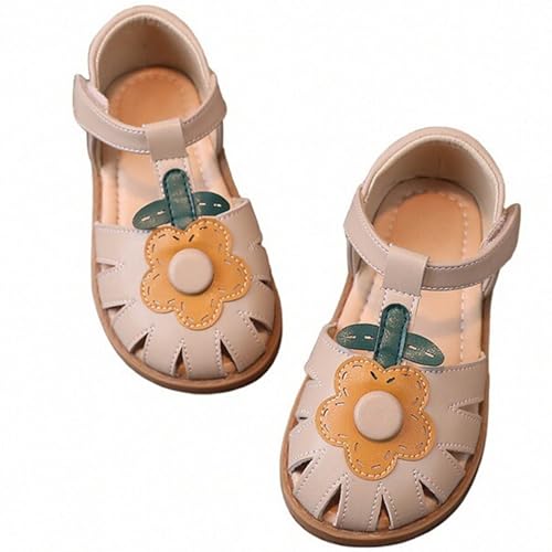 Image of WUIWUIYU Toddlers Little Girls T-Strap Hook&Loop Dress Strawberry Summer Shoes Closed Toe Carrot Sandals
