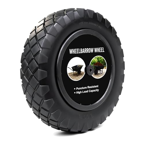 Crystals 14 Wheelbarrow Wheel Puncture Proof 3.50-4.00/8 Heavy Duty Solid PU Rubber Tyre Replacement with Plastic Rim for Wheelbarrows Garden Trolley Truck - Black