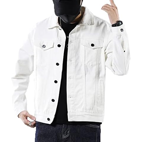 BFSGBFNTMD New Denim Jacket Men's Spring and Autumn Loose and Casual Trend Young Men's Jacket White, XL Cover