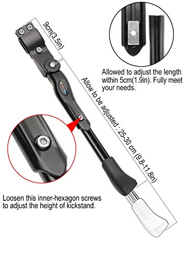 Bike Kickstand Adjustable Aluminium Alloy Bicycle Kickstand Bike Side Kickstand Fit for 22" 24" 26" 28" Mountain Bike Road Bike/BMX/MTB (Black for 22-24-26-27-28 inch bike)